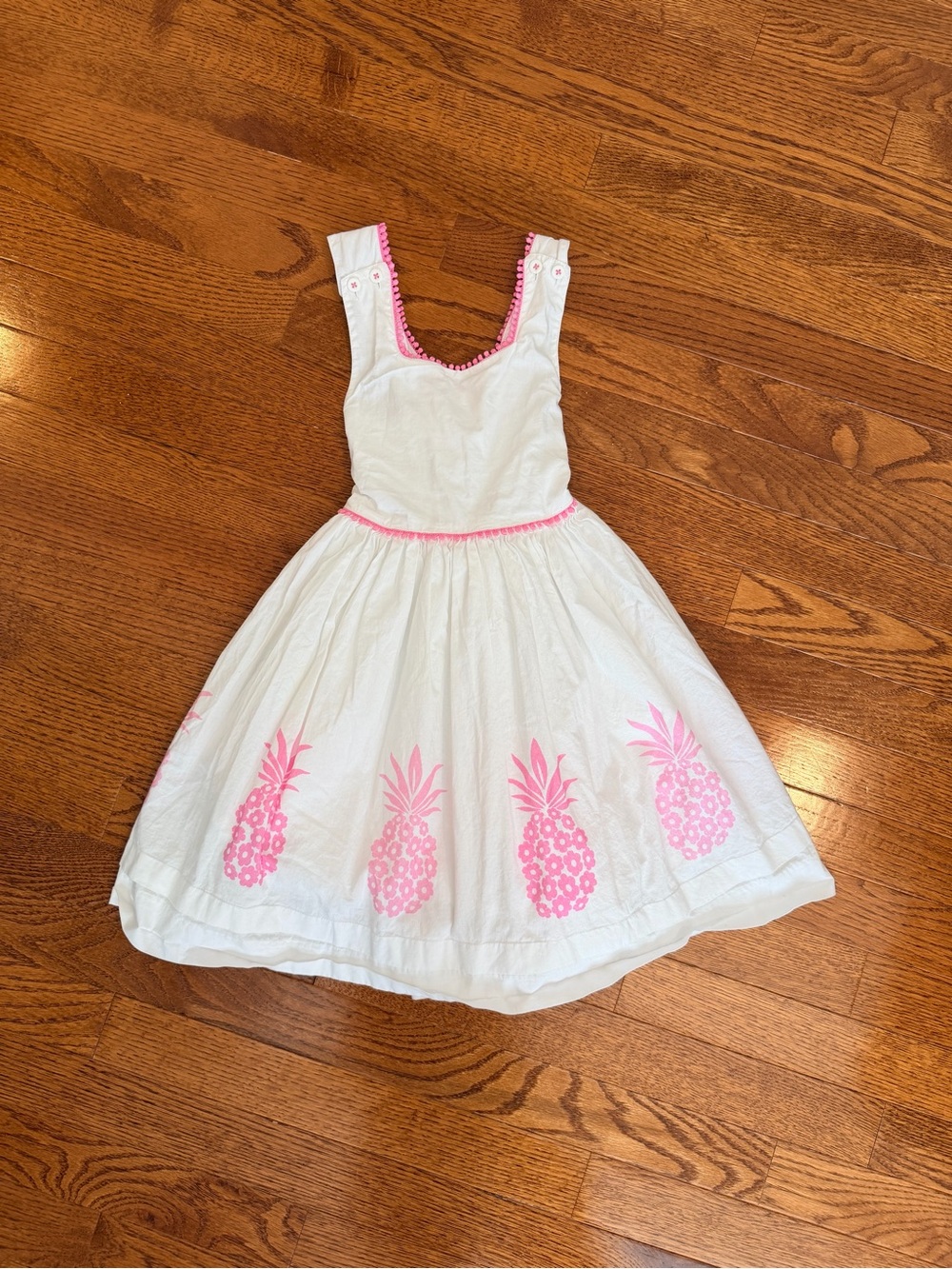 White & Pink Pineapple Print Girls' Dress